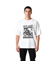 Flat Track Moto Yarış Klasik Baskılı Erkek Oversize Tişört