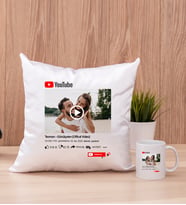 Kişiye Özel Youtube Tasarım Fotoğraflı Kare Yastık ve Beyaz Kupa