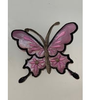 13 X16 CM PARLAK PEMBE ÜTÜ İLE YAPIŞAN İŞLEME KELEBEK APLİK ARMA YAMA AKSESUAR