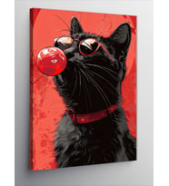 Kanvas Tablo Balon Şişiren Kedi