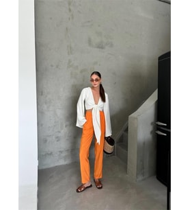 BEL LASTİK DETAYLI MODAL KUMAŞ PANTOLON - Orange