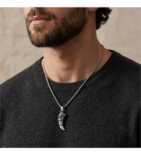 Ejderha Başlı Diş Figürlü Çelik Erkek Kolye – Viking Gotik Tasarım