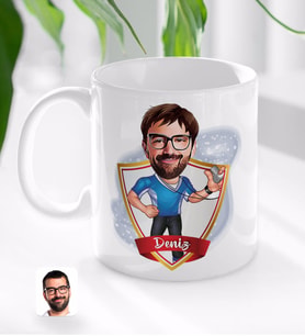 BK Gift Kişiye Özel İsimli Erkek Antrenör Karikatürlü Beyaz Kupa Bardak-1