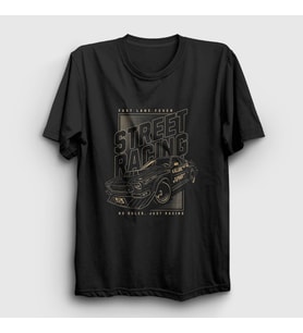 Presmono Unisex Siyah Street Racing Sokak Yarışı Araba T-Shirt 487763tt