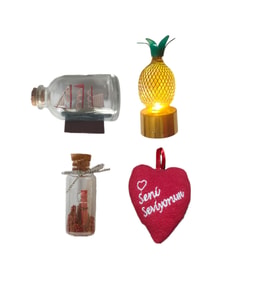 Eşe Sevgili Romantik Hediye Gold Ananas Mini Led Lamba Şişe Içinde Ahşap Gemi Dilek Şişe Kalp Yastık