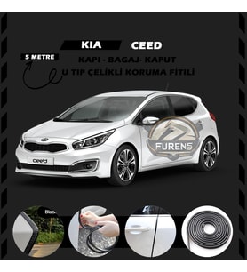 Kia Ceed Oto Araç Kapı Koruma Fitili 5metre Parlak Siyah Renk