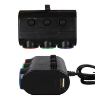 Olesson 1523 12-24V Çift USB Girişli 120W 80cm Kablolu 3'LÜ Araç Çakmak Çoklayıcı (Siyah)