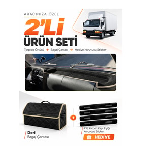 e-biz MITSUBISHI CANTER FE639 (1996-2005) Uyumlu Torpido Örtüsü + Deri Çanta - Siyah-Bej - MI002