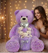 Sevgiliye Özel Premium Kalp Balonlu Deluxe Peluş Lila Ayıcık Buketi  90cm Peluş Ayı – Özel Kutulu Tasarım
