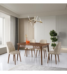 ARMİN MASA, EKOL SANDALYE, HALİÇ CEVİZ, BEYAZ, 130x80