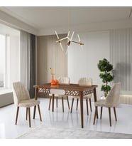 ARMİN MASA, EKOL SANDALYE, HALİÇ CEVİZ, BEYAZ, 130x80