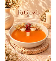 FU GLOWIS Büyük Boy Süslemeli Tabak Mum – Portakal Çiçeği 18 Cm Dekoratif & Kokulu