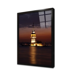 Gece Kız Kulesi Çerçeveli Cam Tablo
