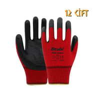 Beybi Polyester-Nitril İş Eldiveni PN5 Zebra No: 10 KIRMIZI - 12 Çift