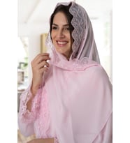 Mecit 0030 Bayan Taşlı Dantelli Şifon Şal Pembe
