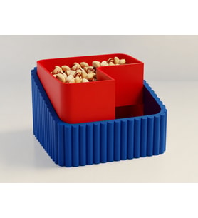 3D Baskı Fıstık Kasesi - Çift Hazneli Kabuk Ayırıcı Sunum Kasesi - Mavi Kırmızı