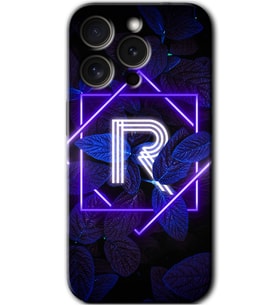 İphone 15 Pro Kılıf HD Desen Baskılı Kılıf - Dark Neon Yaprak R Harfi
