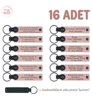 Ekibinde Görev Alanlara, 16'lı Set, İsim Yazılabilir Deri Hatıra Anahtarlık, Pudra & Lacivert
