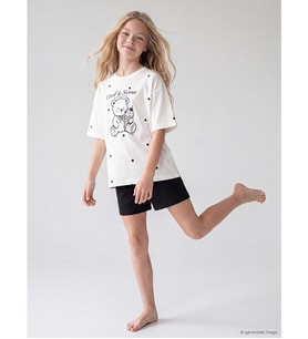 LCW Kids Ekru Baskılı Kız Çocuk Şortlu Pijama Takım