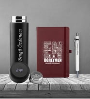 Öğretmeler Günü En Tasarım Kişiye Özel Defter Kalem Dereceli Termos Seti (Bordo)