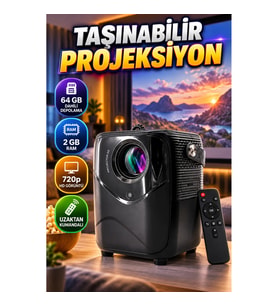 64 GB Depolamalı Taşınabilir Projeksiyon – 2 GB RAM 720p HD Uzaktan Kumandalı
