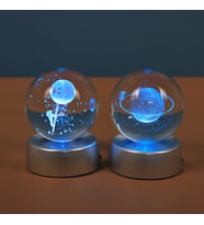 2'li Satürn Kız Ve Astronot Işıklı Cam Küre 8cm*6cm
