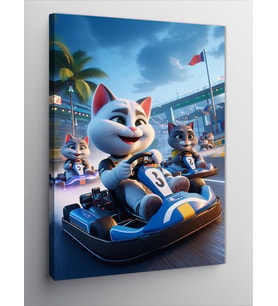 Kanvas Tablo Go-Kart Yarışan Kedi