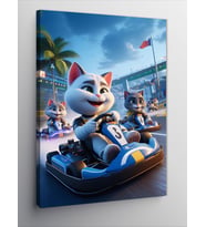 Kanvas Tablo Go-Kart Yarışan Kedi