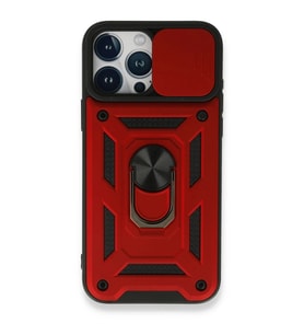 Apple iPhone 15 Pro Max Kılıf Pars Lens Yüzüklü Silikon - Kırmızı