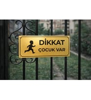 Dikkat Çocuk Var Gold Metal Uyarı Levhası 7x20 cm – Site & Apartman