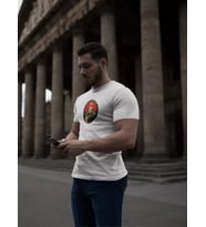 pilelistore- Unisex Bisiklet Yaka Baskılı Oversize T-Shirt - Beyaz