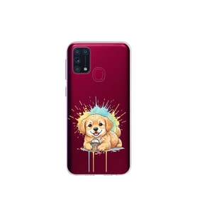 Samsung Galaxy M31 ile Uyumlu Splash Köpek Tasarımlı Şeffaf Silikon Kılıf