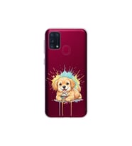 Samsung Galaxy M31 ile Uyumlu Splash Köpek Tasarımlı Şeffaf Silikon Kılıf