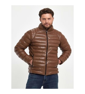 Zagmen Z01230 Erkek Slim Fit Şişme Deri Mont - Z01230 - Kahverengi - ST01230-Kahverengi-S (Kahverengi)