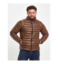 Zagmen Z01230 Erkek Slim Fit Şişme Deri Mont - Z01230 - Kahverengi - ST01230-Kahverengi-S (Kahverengi)