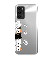 Oppo A16 / A55 Uyumlu Kedi Karakterler Tasarımlı Şeffaf Telefon Kılıfı