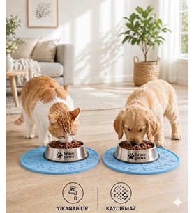 Matı Kedi & Köpek İçin Kaymaz, Yıkanabilir, Havuzlu Mama Altlığı (Mavi)