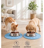 Matı Kedi & Köpek İçin Kaymaz, Yıkanabilir, Havuzlu Mama Altlığı (Mavi)
