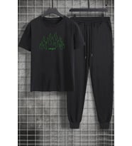 Unisex Green Angel Baskılı 2'li Eşofman Takımı (Siyah)