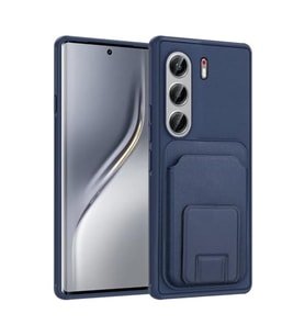Coverzone Tecno Camon 40 Pro ile Uyumlu K?l?f Z-Bikart Kart B�lmeli Standl? Kilif, Deri Dokulu Y�zey, Darbe Emici Kenar Koruma, Arka Kapak Tasar?m? Tecno Camon 40 Pro kilif Lacivert