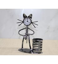 Metal Saksafon Çalan Kedi Müzisyen Saat Ve Kalemlik Alk4343