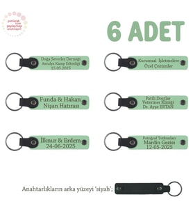 Açık Yeşil & Siyah, Anaokulu Miniklerine İsimli Karne Hatırası Anahtarlık 6’lı Set, Hediyelik Anı