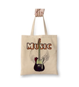 Guitar Music Gitar Müzik Beyaz Bez Çanta Uzun Saplı Alışveriş Çantası Plaj Çantası
