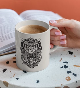 Viking Tasarımlı Porselen Beyaz Kupa
