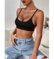 Liona Kadın Siyah Renk Sırtı Açık İpli Sütyen Stil Super Crop Mini Büstiyer