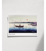 Çerçevesiz Poster Ohara Koson Tekneler ve Batan Güneş (Çok Renkli)