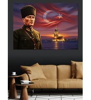 Mustafa Kemal Atatük Ve Bayrak Dekoratif Kanvas - Mdf Ahşap Tablo