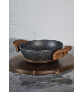 Granit Kaplama Sahan - Alüminyum Döküm, Ahşap Kulplu Sahan -18 CM (Gri)
