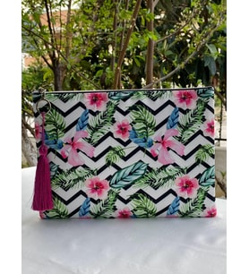 Çiçekli Zigzag Clutch Çanta