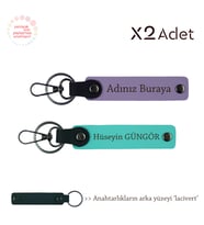 Babaya 14 Şubat Hediyesi, İsim & Soyisim Yazılı 2’li Anahtarlık Seti, Mor Menekşe-Turkuaz-Lacivert